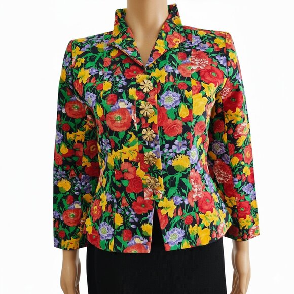 Vintage Yves Saint Laurent Rive Gauche Summer 1992 Floral Jewel Buttons Jacket - Picture 1 of 9